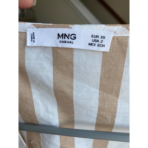 Mango white/tan striped button down short sleeve shirt, size XS - Picture 8 of 12